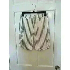 Ecru white/navy ticking stripe knee length shorts NWT‎ size 2